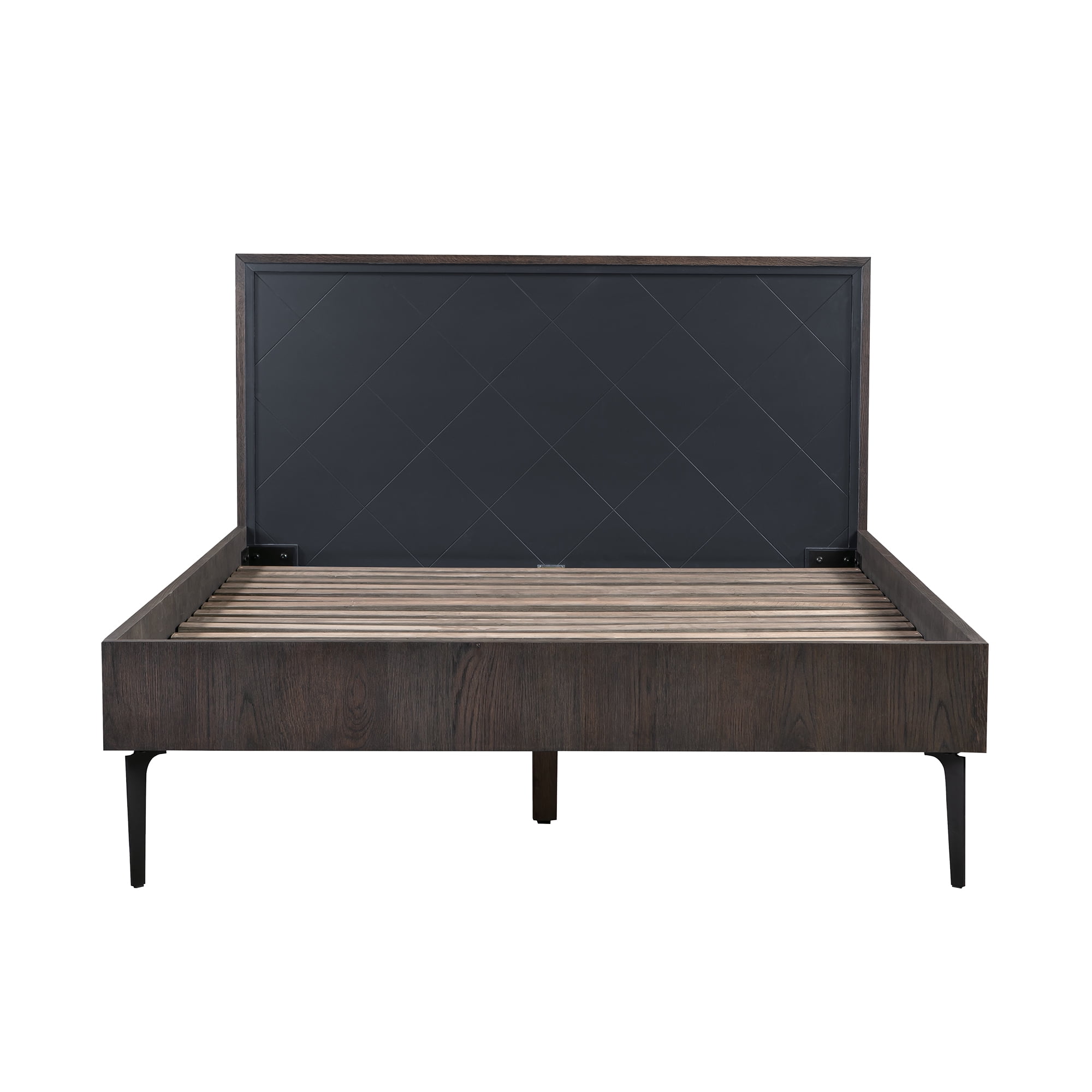 Frame Cross Solid Oak & Metal King or Queen Platform Bed, Dark Gray -  SeatSolutions, SE3322421