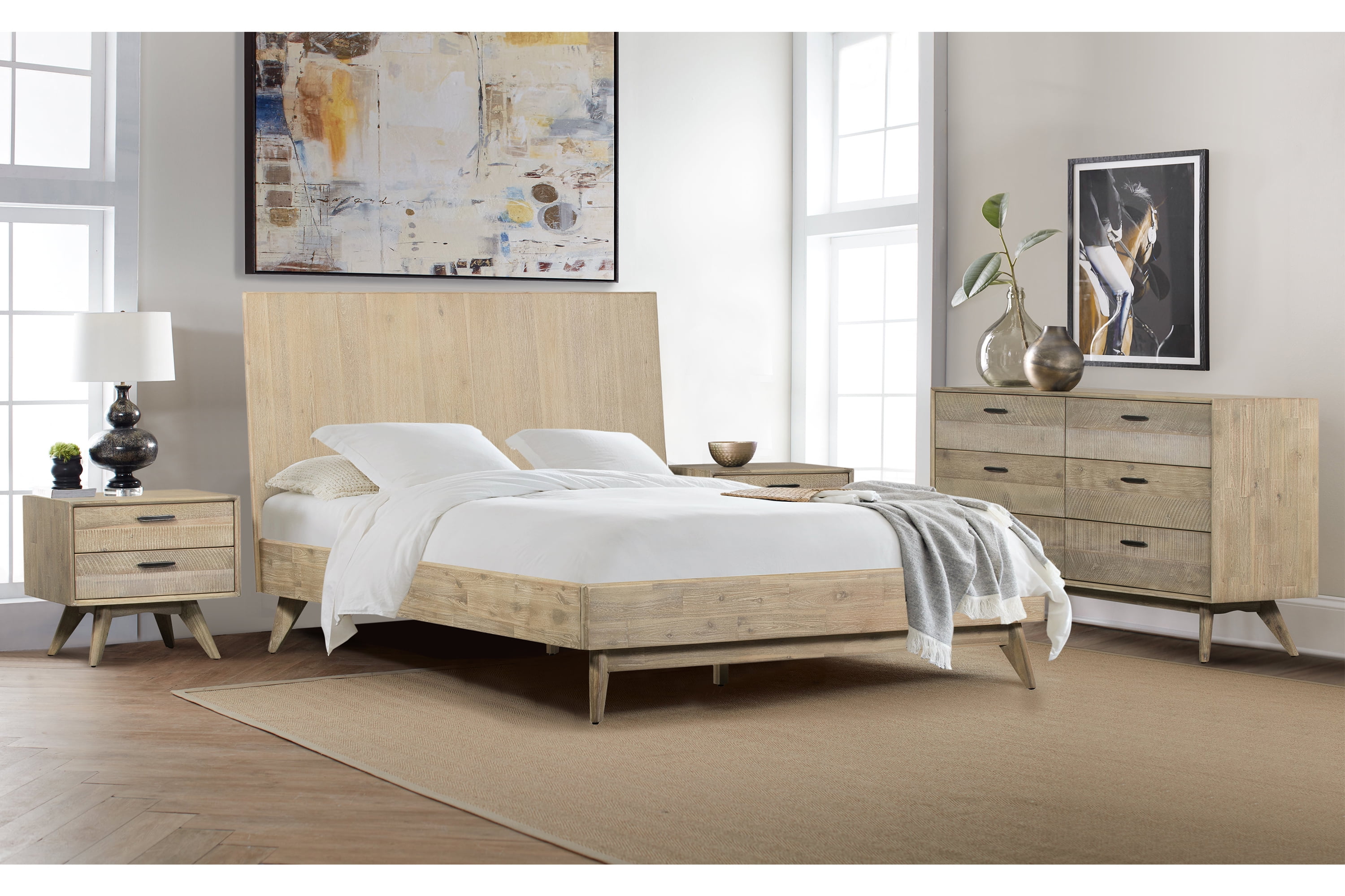 Picture of Armen Living SETLFBDGRQN4A Baly Acacia Queen Loft Dresser & Nightstand Bedroom Set&#44; Grey Sandblast Summer - 4 Piece