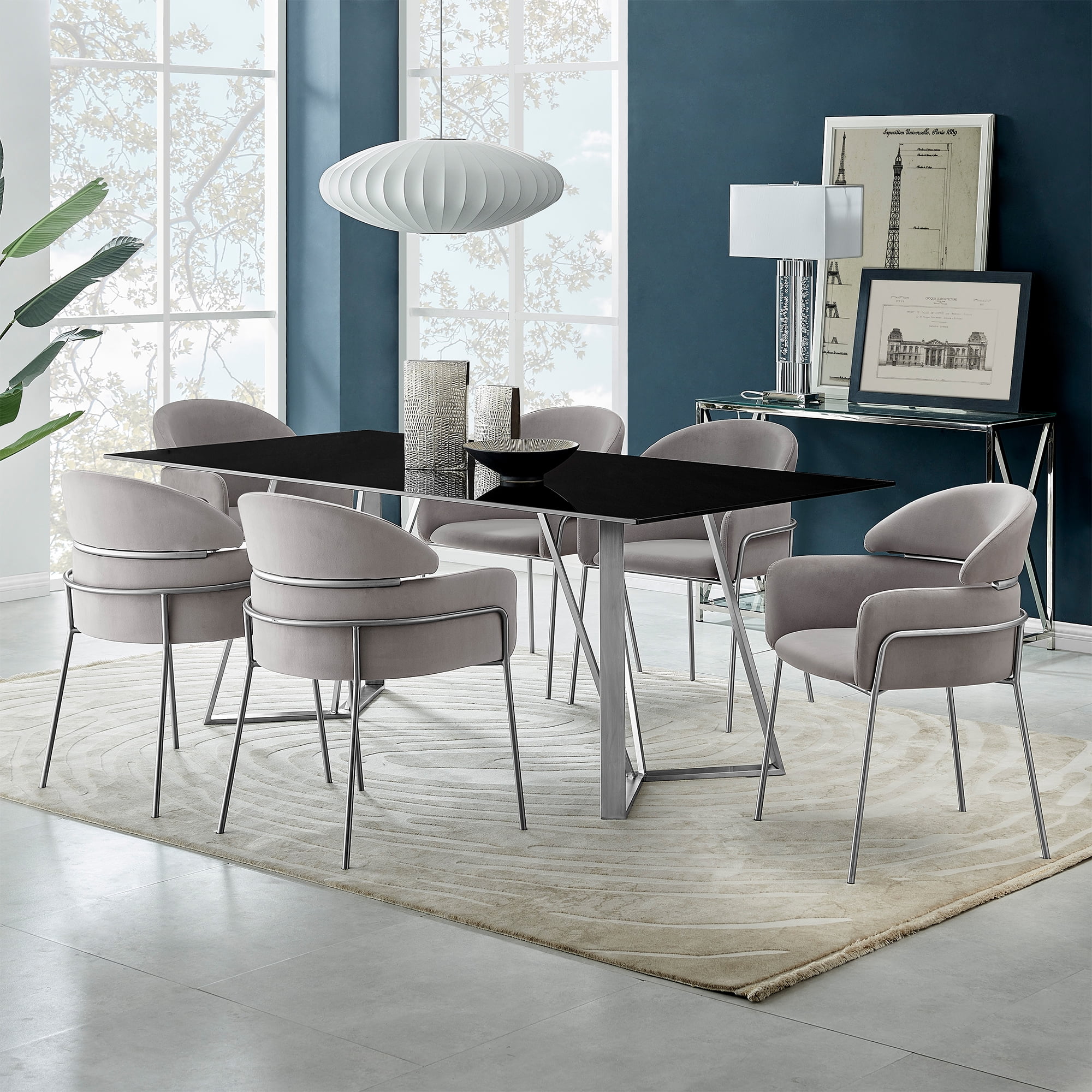 Picture of Armen Living SETCSDI7PTGR Cressida & Portia Rectangular Dining Set&#44; Gray Fabric - 7 Piece
