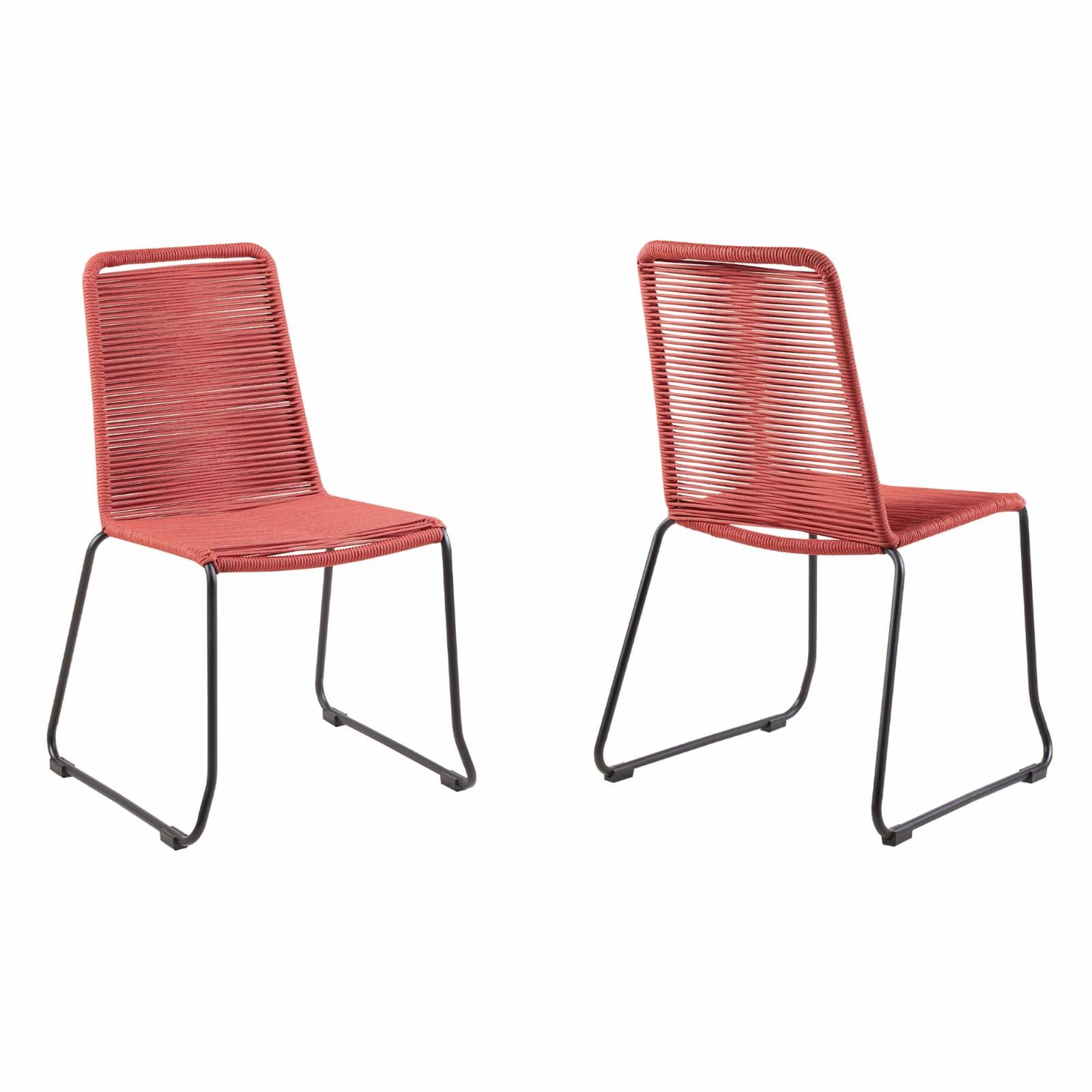 Picture of Armen Living LCSHSIBRK Shasta Metal & Rope Stackable Outdoor Dining Chair&#44; Black Powder Coated & Brick Red - Set of 2