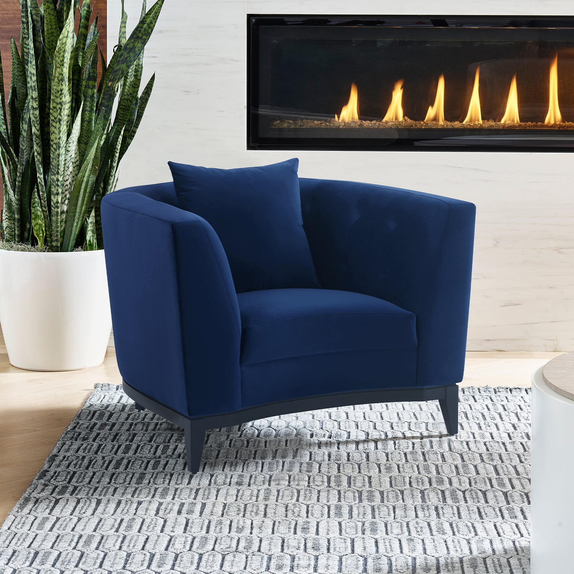 Picture of Armen Living LCMG1BLUE Melange Blue Velvet Upholstered Accent Chair with Black Wood Base