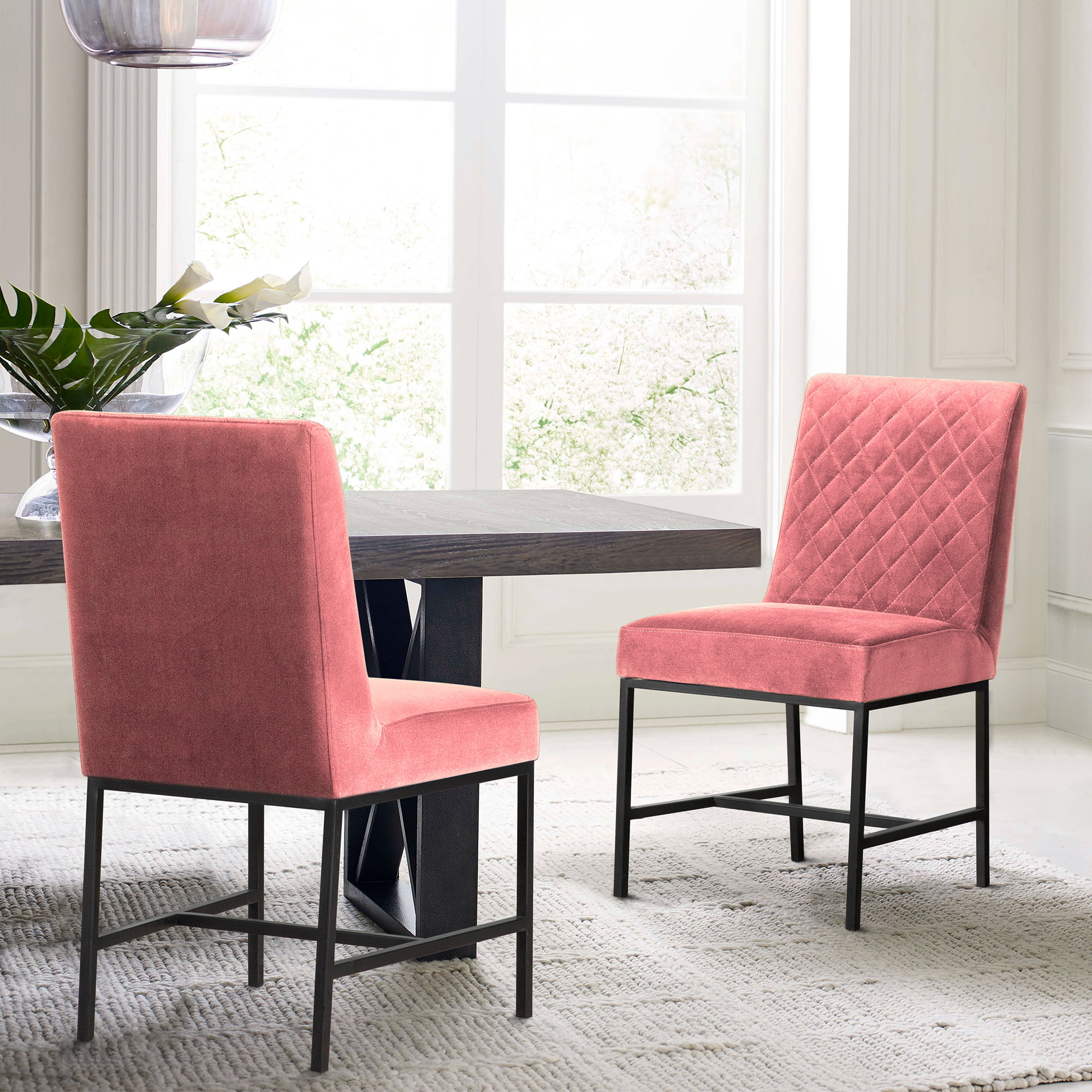 LCNPSIPNK Napoli Pink Velvet & Black Leg Modern Accent Dining Chair - Set of 2 -  Armen Living