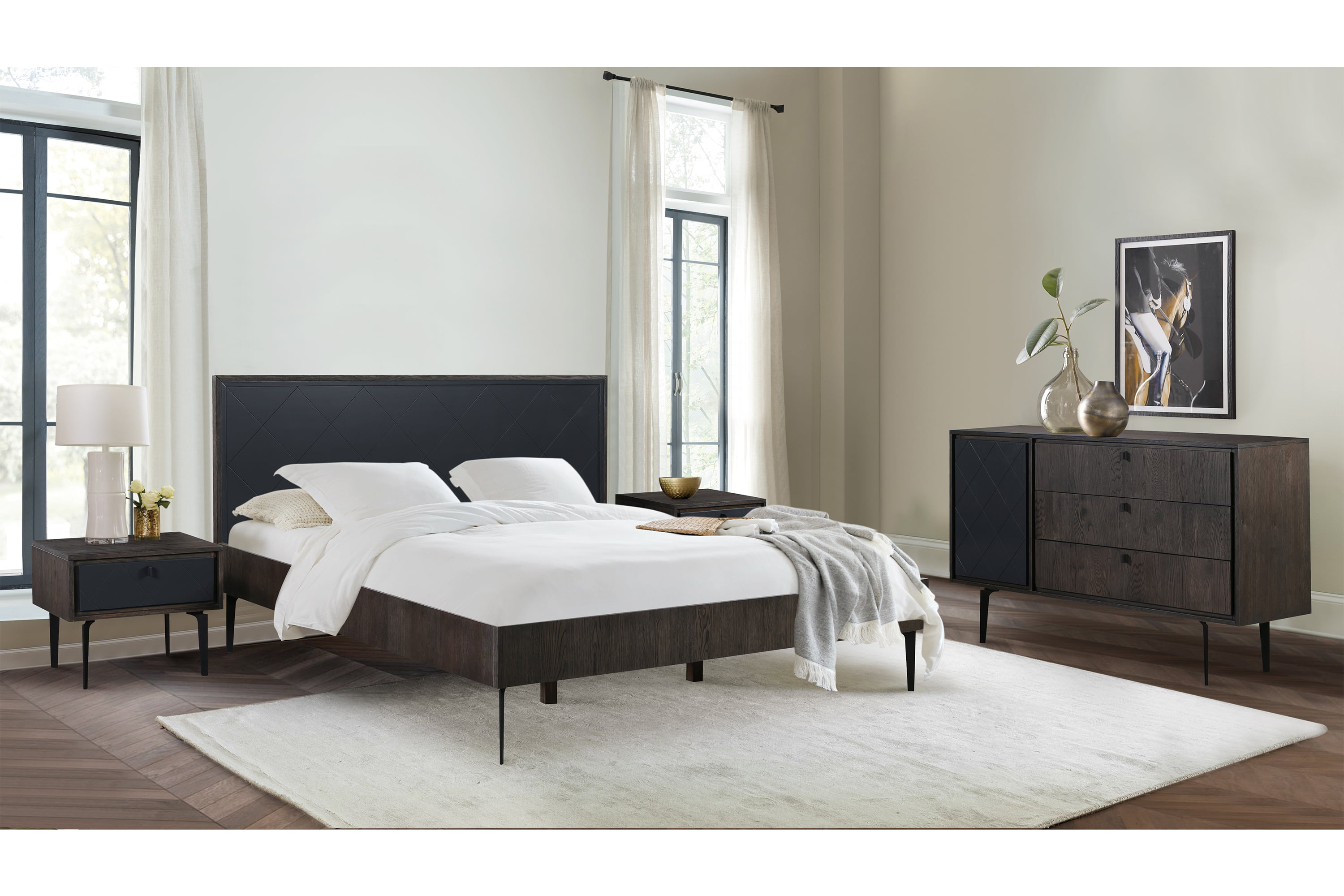 Cross Dark Gray Solid Oak Bedroom Set, King Size - 4 Piece -  SeatSolutions, SE4405450