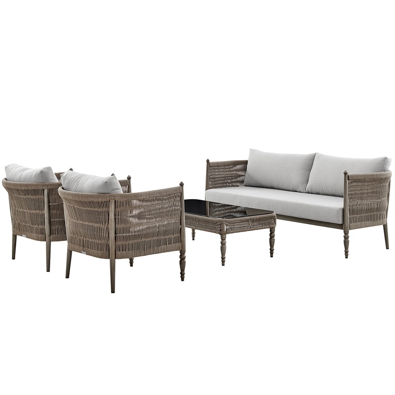 Picture of Armen Living SETODSABR Safari Outdoor Aluminum & Rope Sofa Seating Set with Beige Cushions - 4 Piece