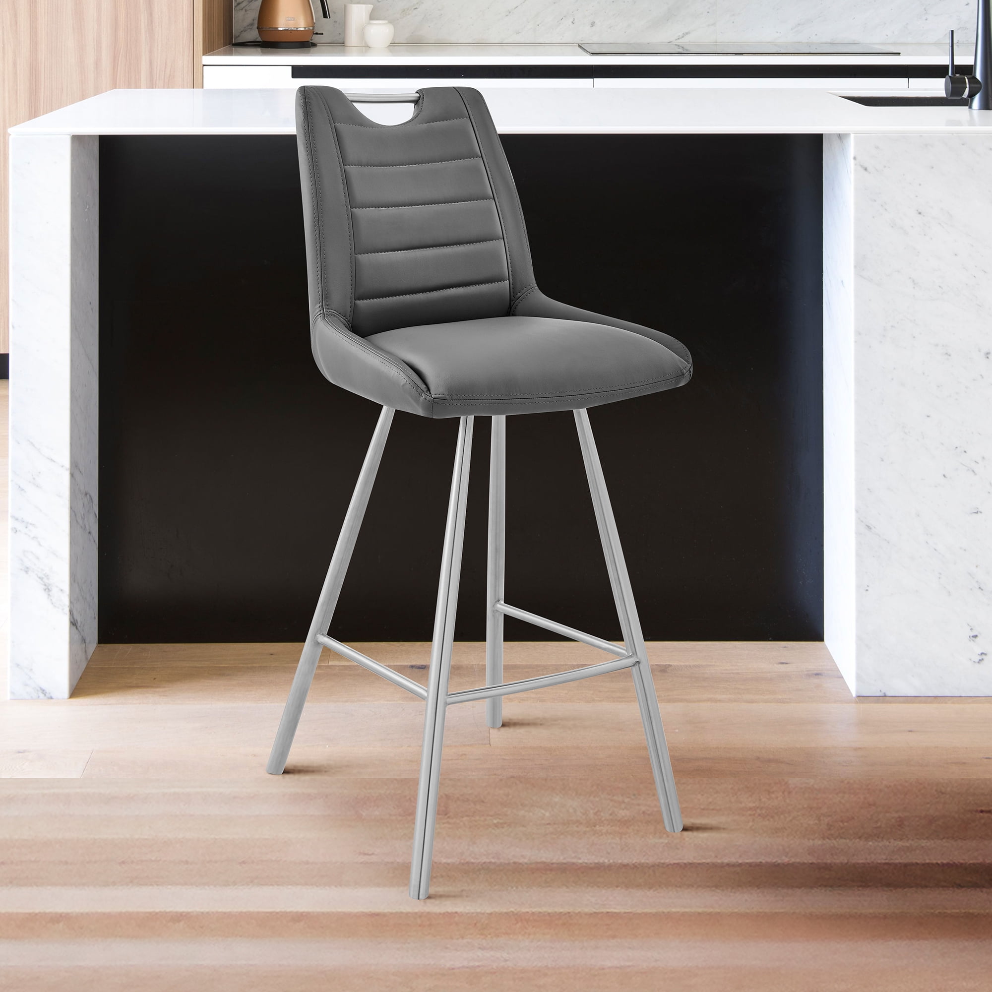 Picture of Armen Living LCAZBAGR26 26 in. Arizona Counter Height Bar Stool in Charcoal Faux Leather & Brushed Stainless Steel Finish