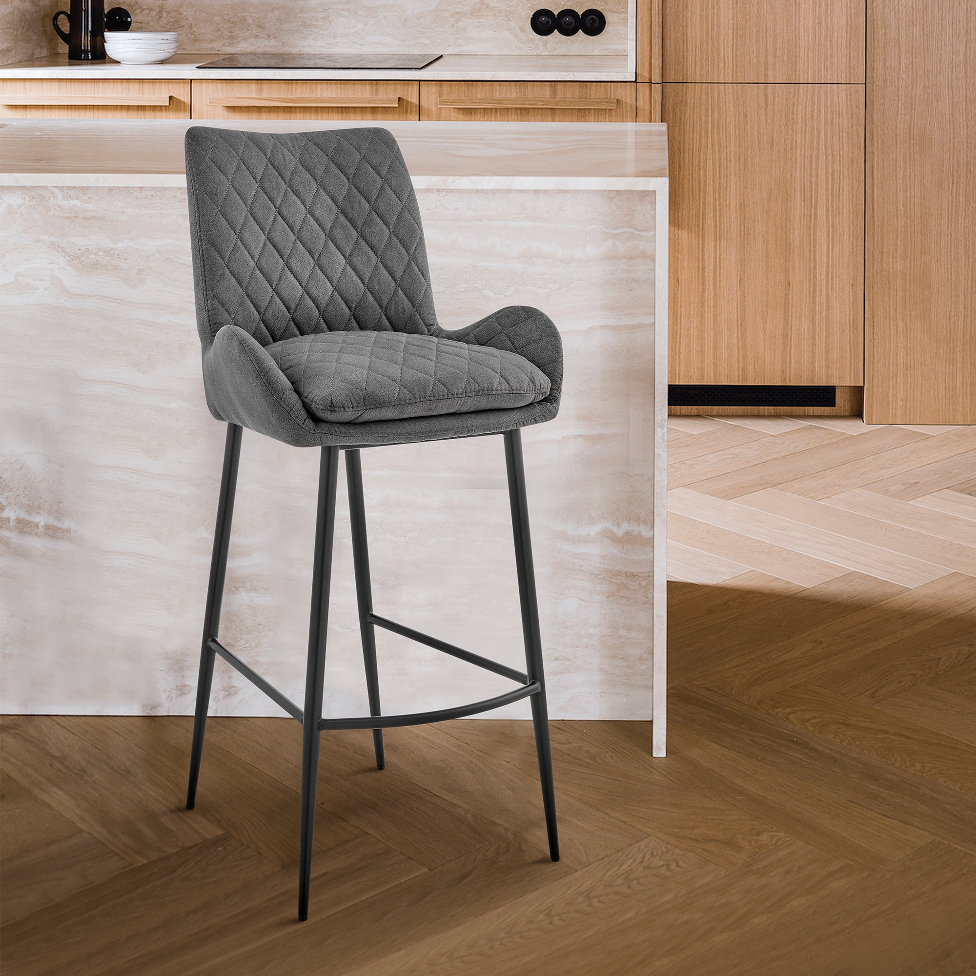 Picture of Armen Living LCPMBACH26 26 in. Panama Counter Height Bar Stool in Charcoal Fabric & Black Finish