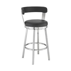 Picture of Armen Living 721535761784 26 in. Kobe Counter Height Swivel Bar Stool&#44; Brushed Stainless Steel Finish & Black Faux Leather
