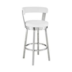 Picture of Armen Living 721535761821 26 in. Kobe Counter Height Swivel Bar Stool&#44; Brushed Stainless Steel Finish & White Faux Leather