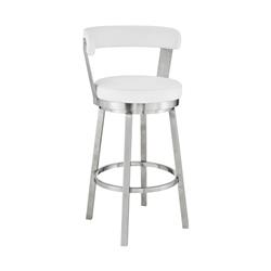 Picture of Armen Living 721535761838 30 in. Kobe Bar Height Swivel Bar Stool&#44; Brushed Stainless Steel Finish & White Faux Leather