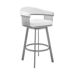 Picture of Armen Living 721535761906 26 in. Bronson Counter Height Swivel Bar Stool&#44; Silver Finish & White Faux Leather