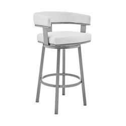 Picture of Armen Living 721535761999 30 in. Cohen Bar Height Swivel Bar Stool, Silver Finish with White Faux Leather