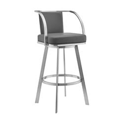 Picture of Armen Living 721535762071 30 in. Sandringham Gray Faux Leather & Brushed Stainless Steel Swivel Bar Stool
