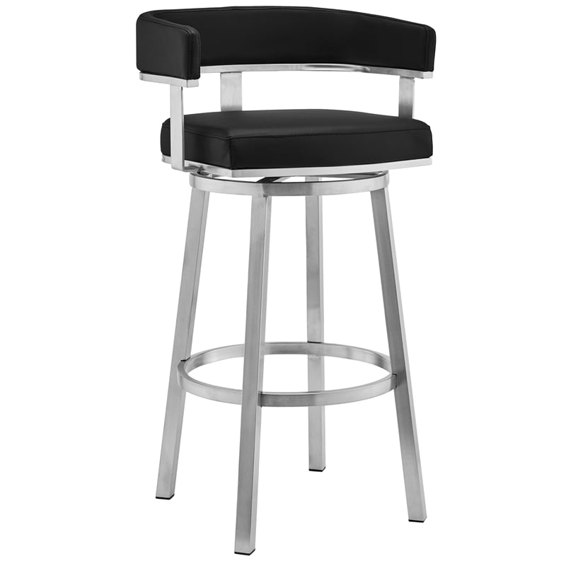 Picture of Armen Living 721535762149 26 in. Cohen Faux Leather & Brushed Stainless Steel Swivel Bar Stool&#44; Black