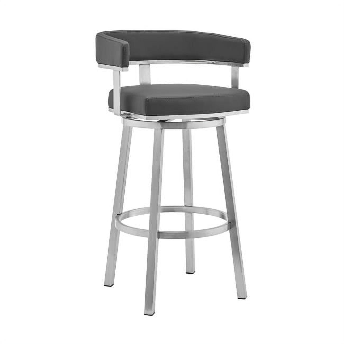 Picture of Armen Living 721535762163 26 in. Cohen Gray Faux Leather & Brushed Stainless Steel Swivel Bar Stool