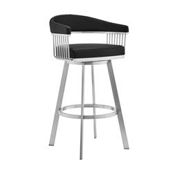 Picture of Armen Living 721535762200 26 in. Bronson Black Faux Leather & Brushed Stainless Steel Swivel Bar Stool