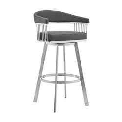 Picture of Armen Living 721535762224 26 in. Bronson Gray Faux Leather & Brushed Stainless Steel Swivel Bar Stool