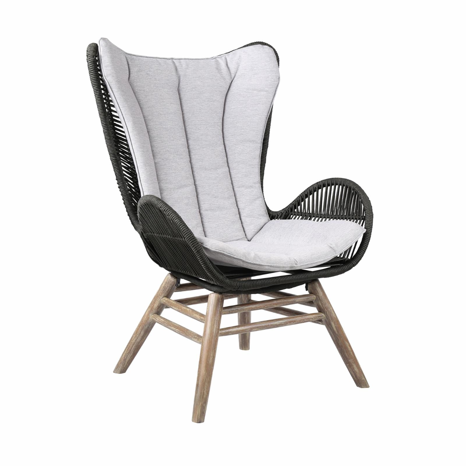 Picture of Armen Living LCKGCHCHR King Indoor Outdoor Lounge Chair in Light Eucalyptus Wood with Truffle Rope & Grey Cushion