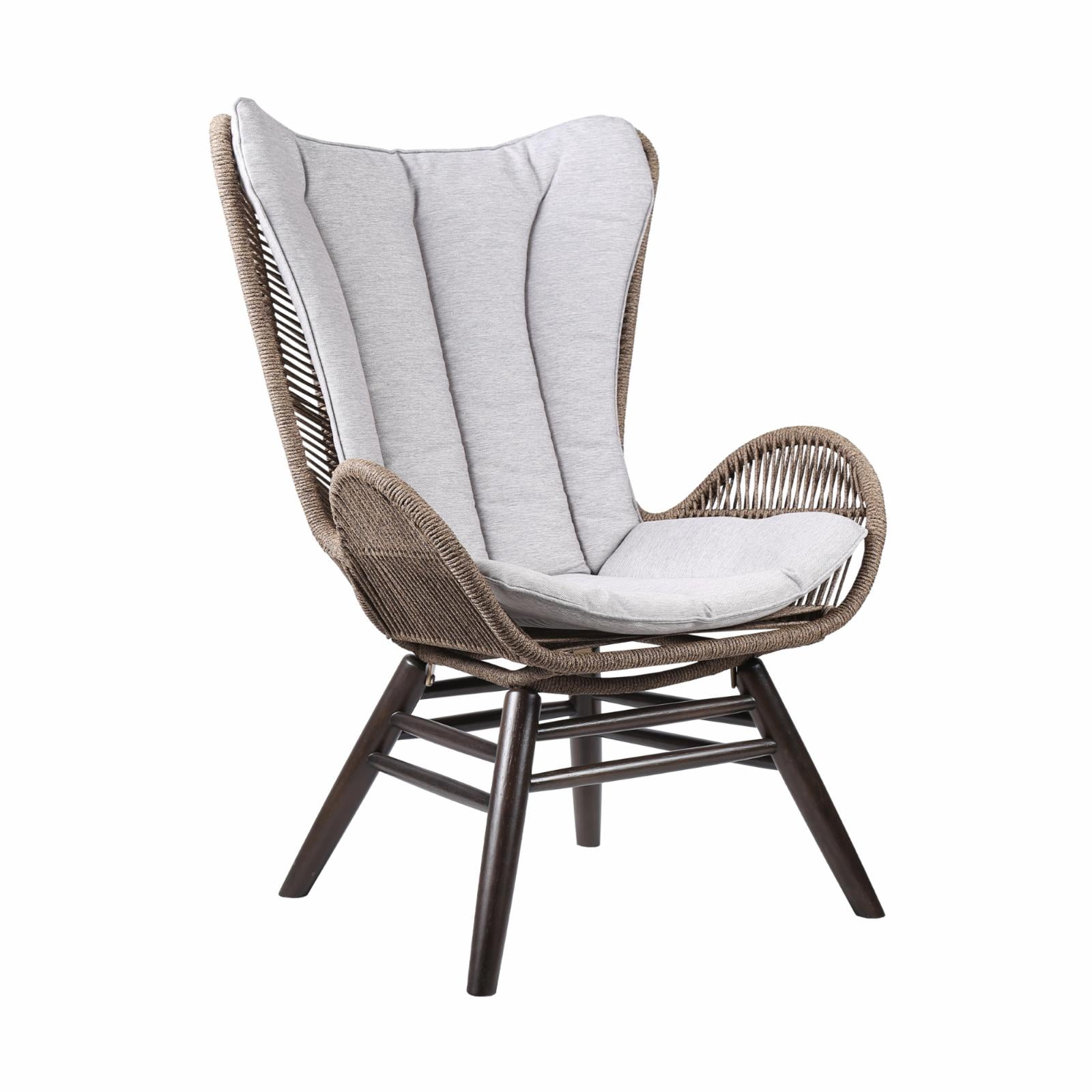 Picture of Armen Living LCKGCHTRU King Indoor Outdoor Lounge Chair in Dark Eucalyptus Wood with Truffle Rope & Grey Cushion