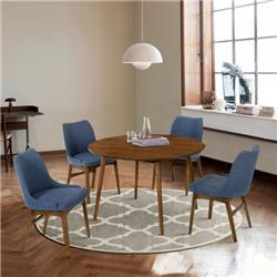 Picture of Armen Living SETARDI5AZWABLU48 48 in. Arcadia & Azalea Round Dining Set&#44; Blue & Walnut Wood - 5 Piece