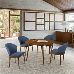 Picture of Armen Living SETARDI5JNWABLU48 48 in. Arcadia & Juno Round Wood Dining Set&#44; Blue & Walnut - 5 Piece