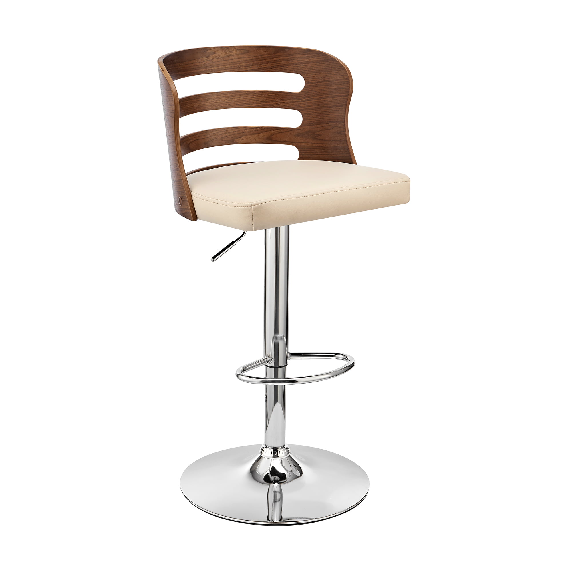 Picture of Armen Living LCKHBAWACR 44 x 19 x 19 in. Khalia Adjustable Swivel Faux Leather & Walnut Wood Bar Stool with Base&#44; Cream & Chrome