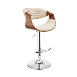 Picture of Armen Living LCGNBAWACR Gionni Adjustable Swivel Cream Faux Leather & Walnut Wood Bar Stool with Chrome Base