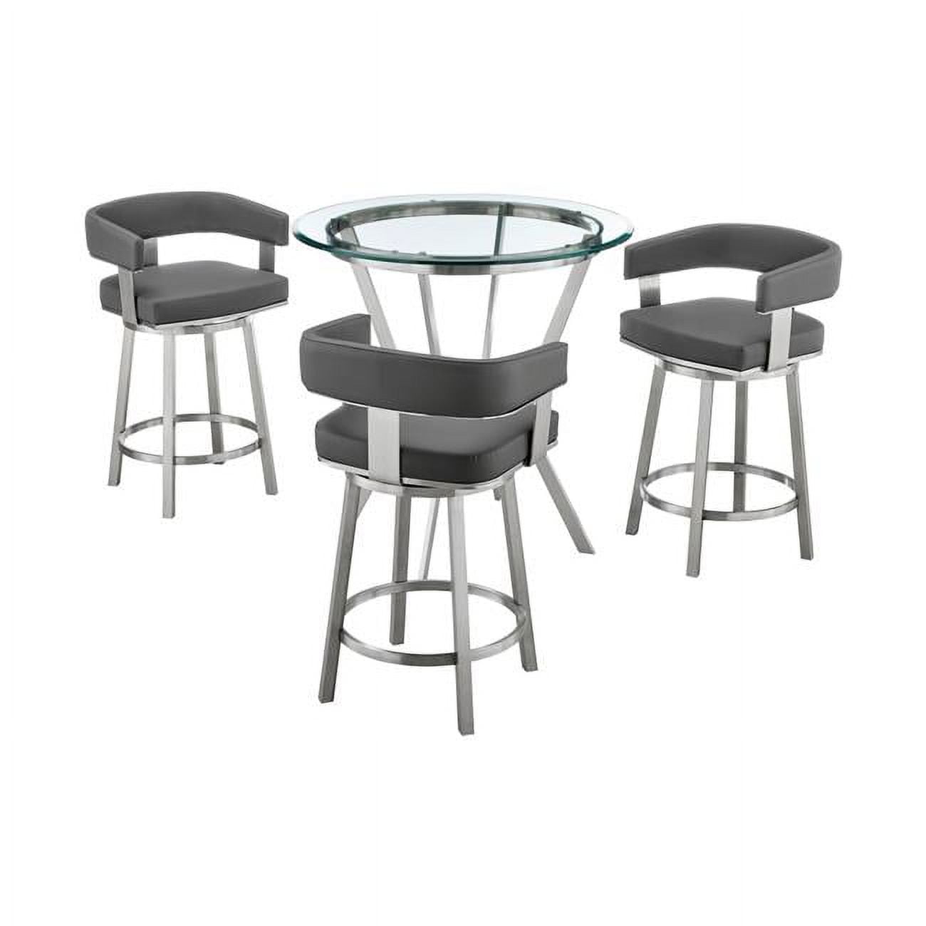 SETNMLRGRBS4 Naomi & Lorin Counter Height Dining Set, Brushed Stainless Steel & Grey Faux Leather - 4 Piece -  Armen Living