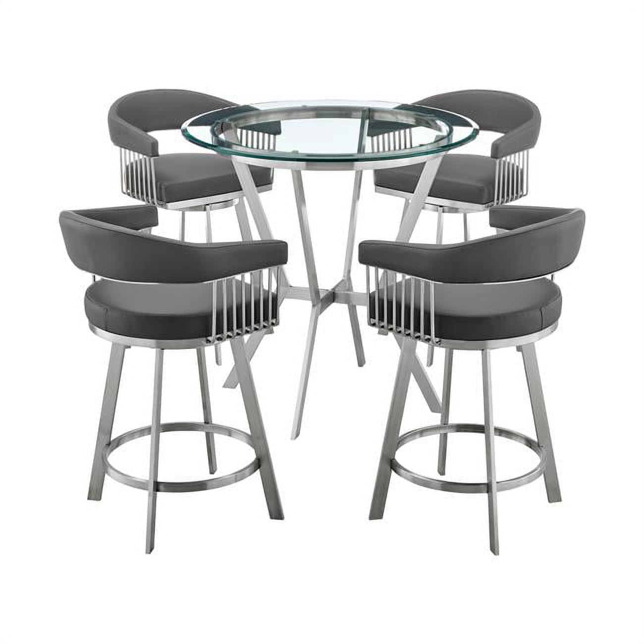 Picture of Armen Living SETNMCHGRBS5 Naomi & Chelsea Counter Height Dining Set&#44; Brushed Stainless Steel & Grey Faux Leather - 5 Piece
