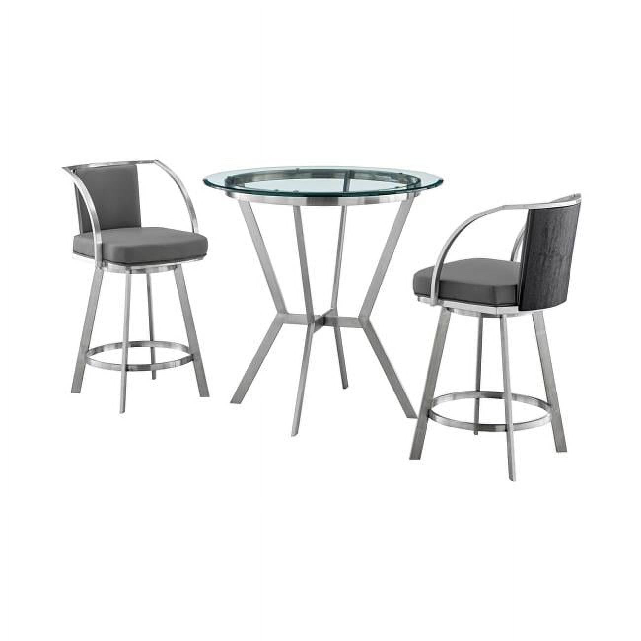 Picture of Armen Living SETNMLVGRBS3 Naomi & Livingston Counter Height Dining Set&#44; Brushed Stainless Steel & Grey Faux Leather - 3 Piece