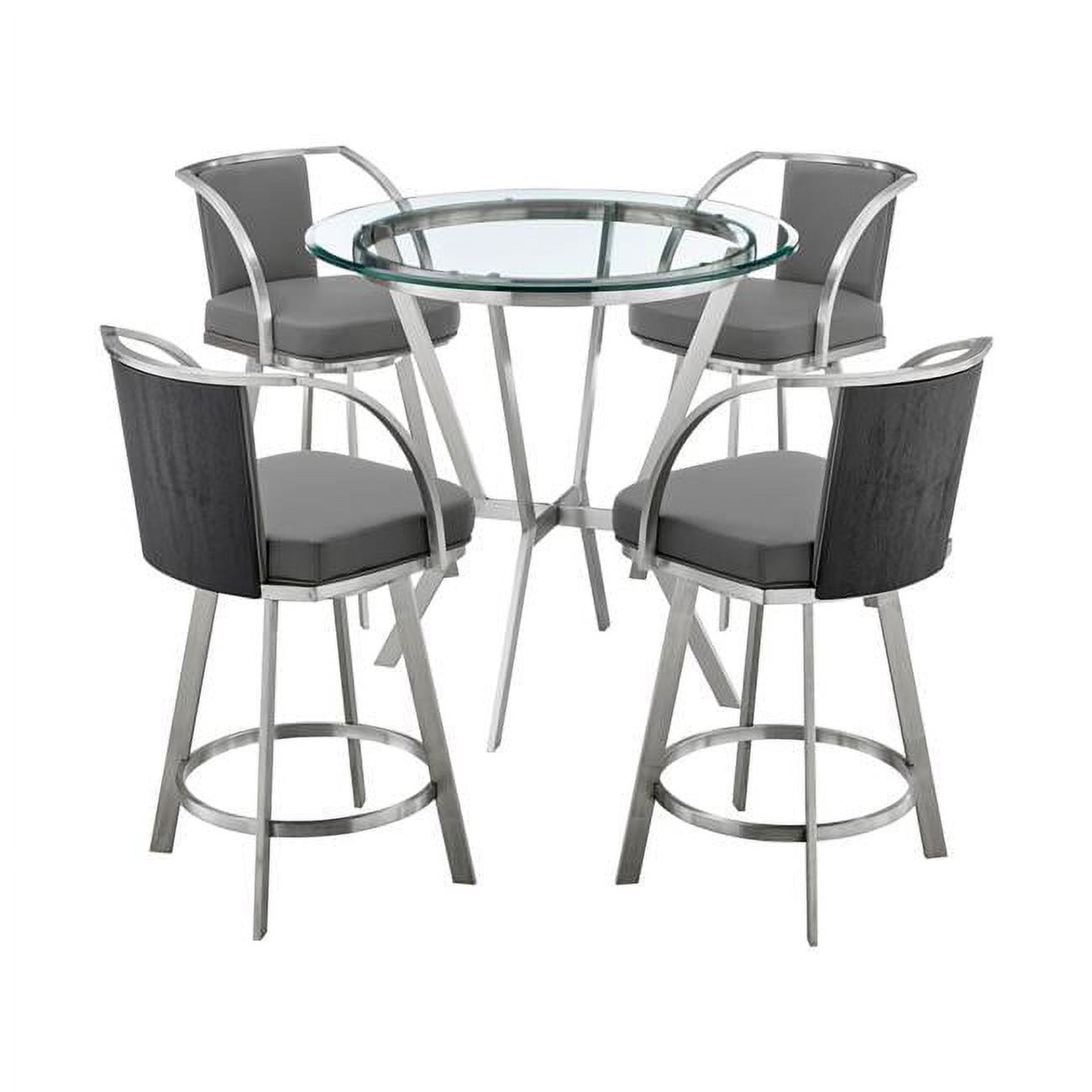 Picture of Armen Living SETNMLVGRBS5 Naomi & Livingston Counter Height Dining Set&#44; Brushed Stainless Steel & Grey Faux Leather - 5 Piece