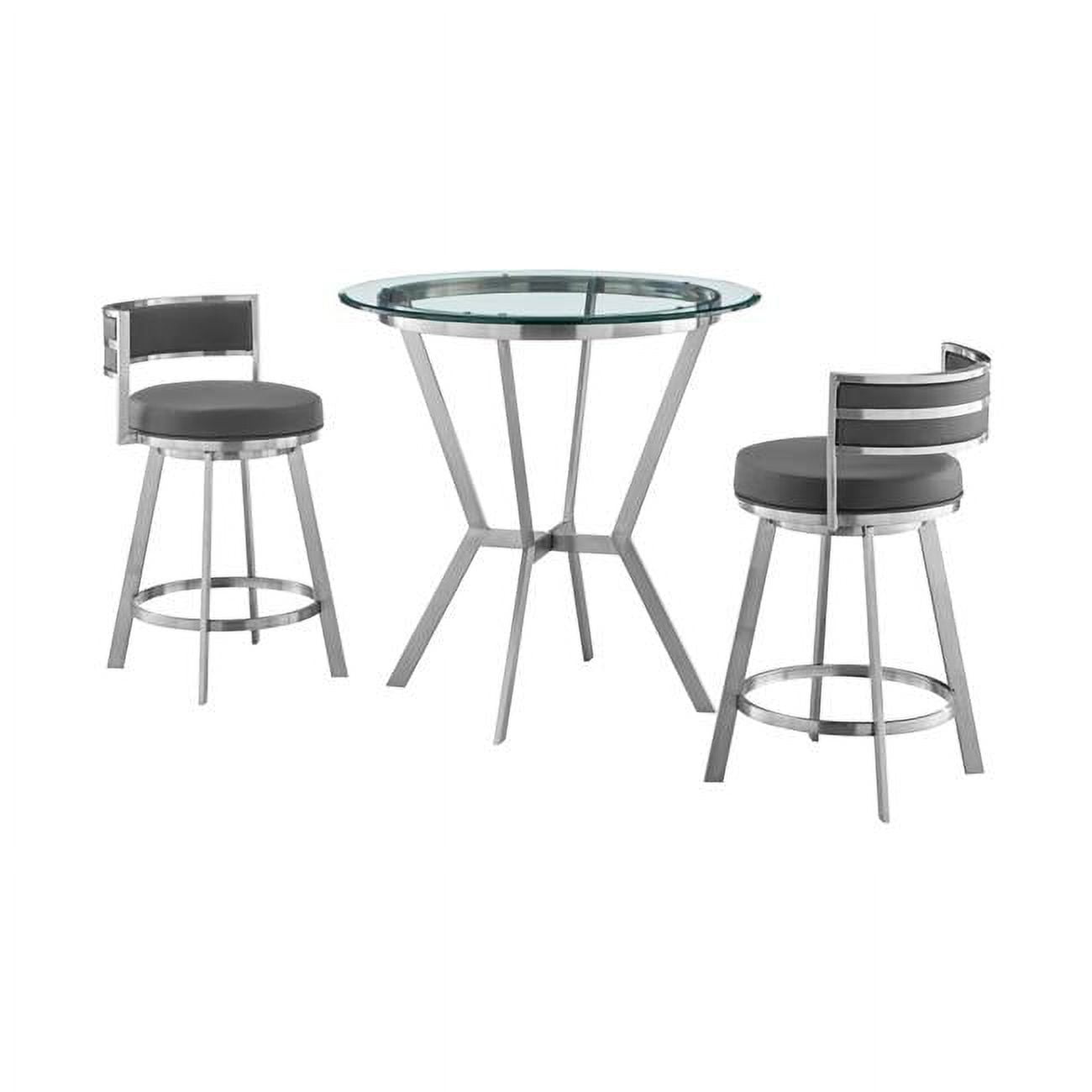 Picture of Armen Living SETNMRMGRBS3 Naomi & Roman Counter Height Dining Set&#44; Brushed Stainless Steel & Grey Faux Leather - 3 Piece