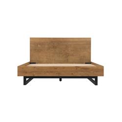 Picture of Armen Living LCAOBDBRQN Aldo Brown Oak Wood Platform Bed Frame with Black Metal Legs - Queen Size