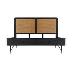 Picture of Armen Living LCSRBDBLKG Saratoga Platform Bed Frame with Rattan Headboard in Black Acacia - King Size