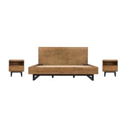 SETAOBDBRKG3A Aldo Platform Bed Frame Bedroom Set in Brown Oak Wood & Black Metal - King Size - 3 Piece -  Armen Living