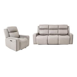 Picture of Armen Living SETCLGRY2PC Claude Dual Power Headrest & Lumbar Support Reclining Sofa & Recliner Set in Light Grey Genuine Leather - 2 Piece