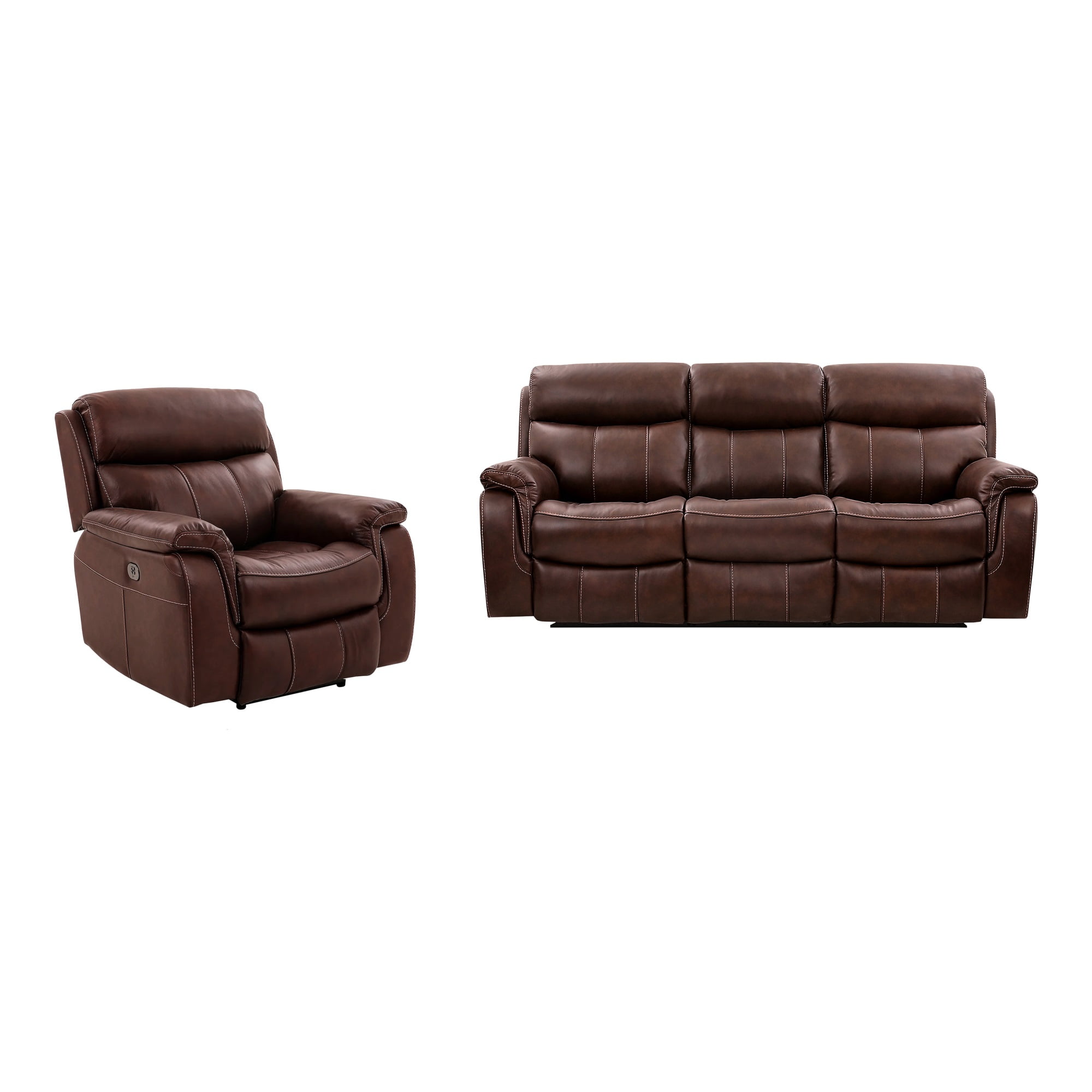 Picture of Armen Living SETMNBR2PC Montague Dual Power Reclining Sofa & Recliner Set in Genuine Brown Leather - 2 Piece