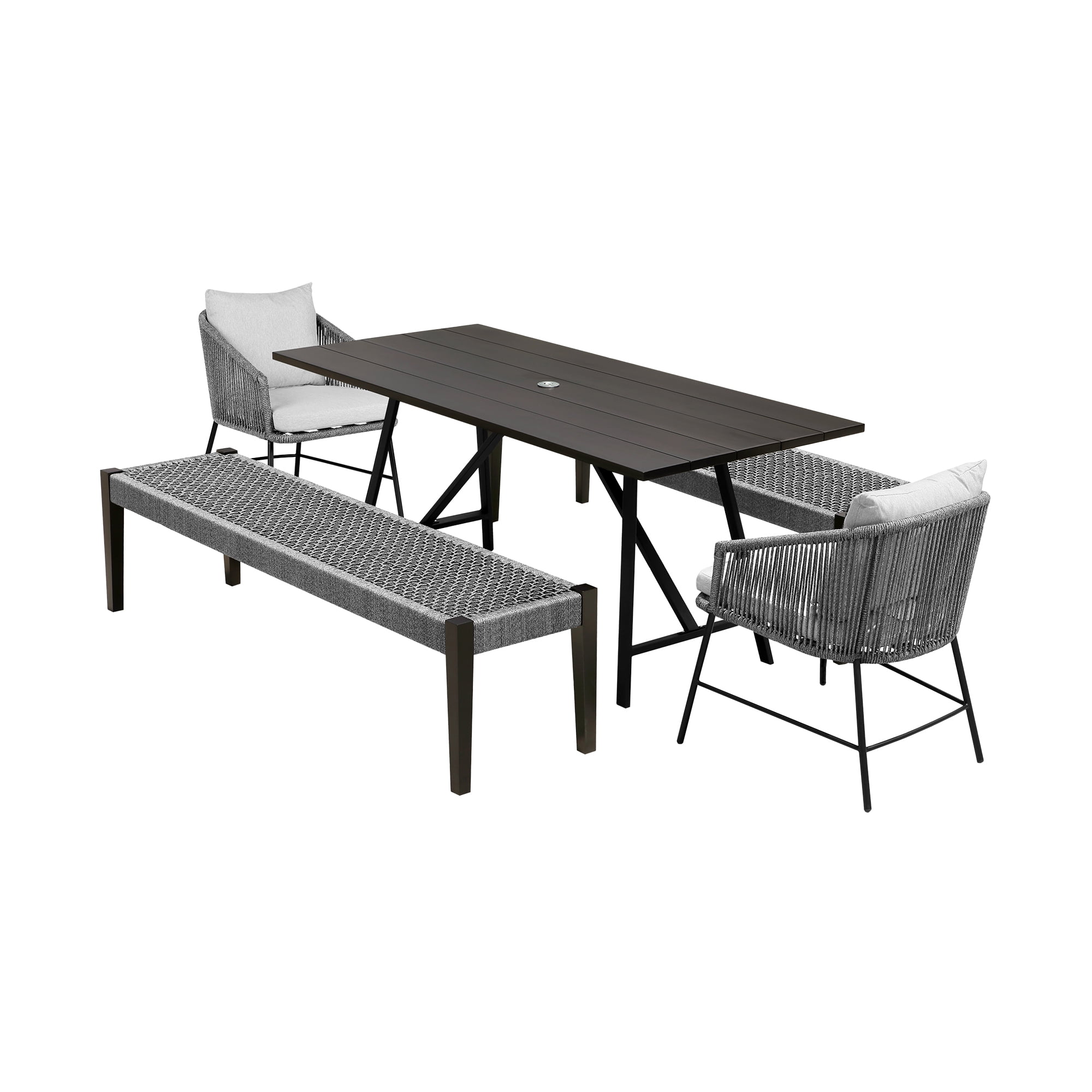 Picture of Armen Living 840254333796 Koala Calica & Camino Outdoor Dining Set with Wood Rope & Cushions&#44; Dark Eucalyptus & Grey - 5 Piece