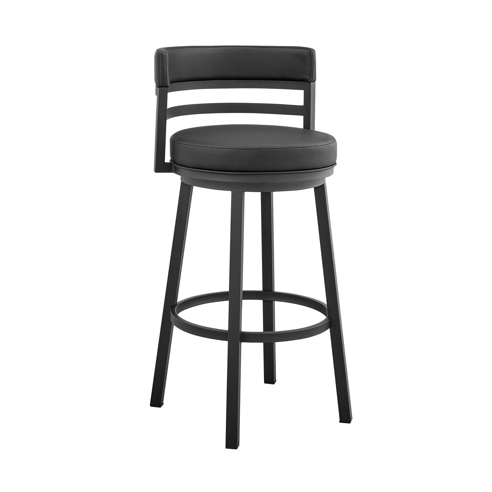 Picture of Armen Living 840254335011 30 in. Titana Bar Height Swivel Black Faux Leather & Metal Bar Stool