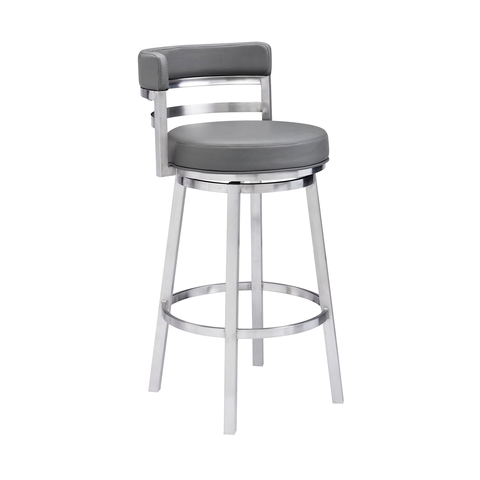 Picture of Armen Living 840254335073 26 in. Titana Counter Height Swivel Grey Faux Leather & Brushed Stainless Steel Bar Stool