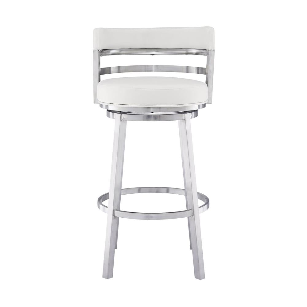 Picture of Armen Living 840254335097 26 in. Titana Counter Height Swivel White Faux Leather & Brushed Stainless Steel Bar Stool