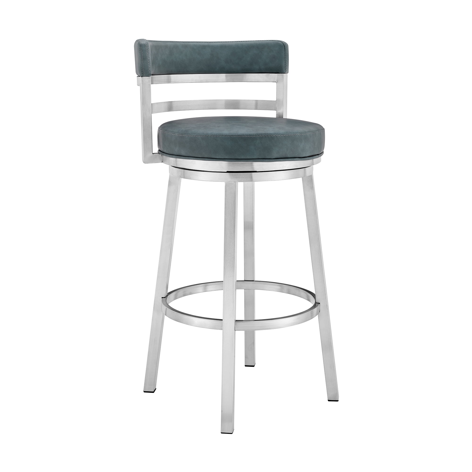 Picture of Armen Living 840254335196 30 in. Titana Bar Height Swivel Blue Faux Leather & Brushed Stainless Steel Bar Stool