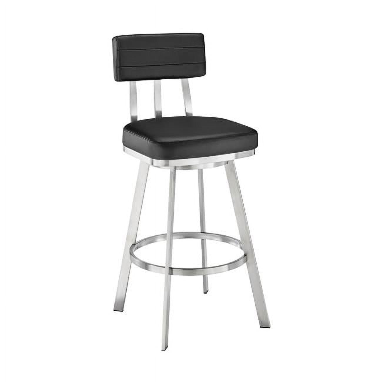 Picture of Armen Living 840254335264 38 x 17.5 x 21 in. Jinab Swivel Counter Stool in Brushed Stainless Steel with Black Faux Leather