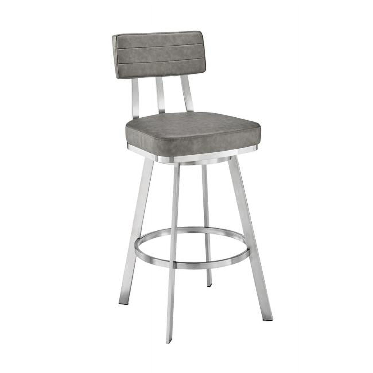 Picture of Armen Living 840254335288 38 x 17.5 x 21 in. Jinab Swivel Counter Stool in Brushed Stainless Steel with Grey Faux Leather
