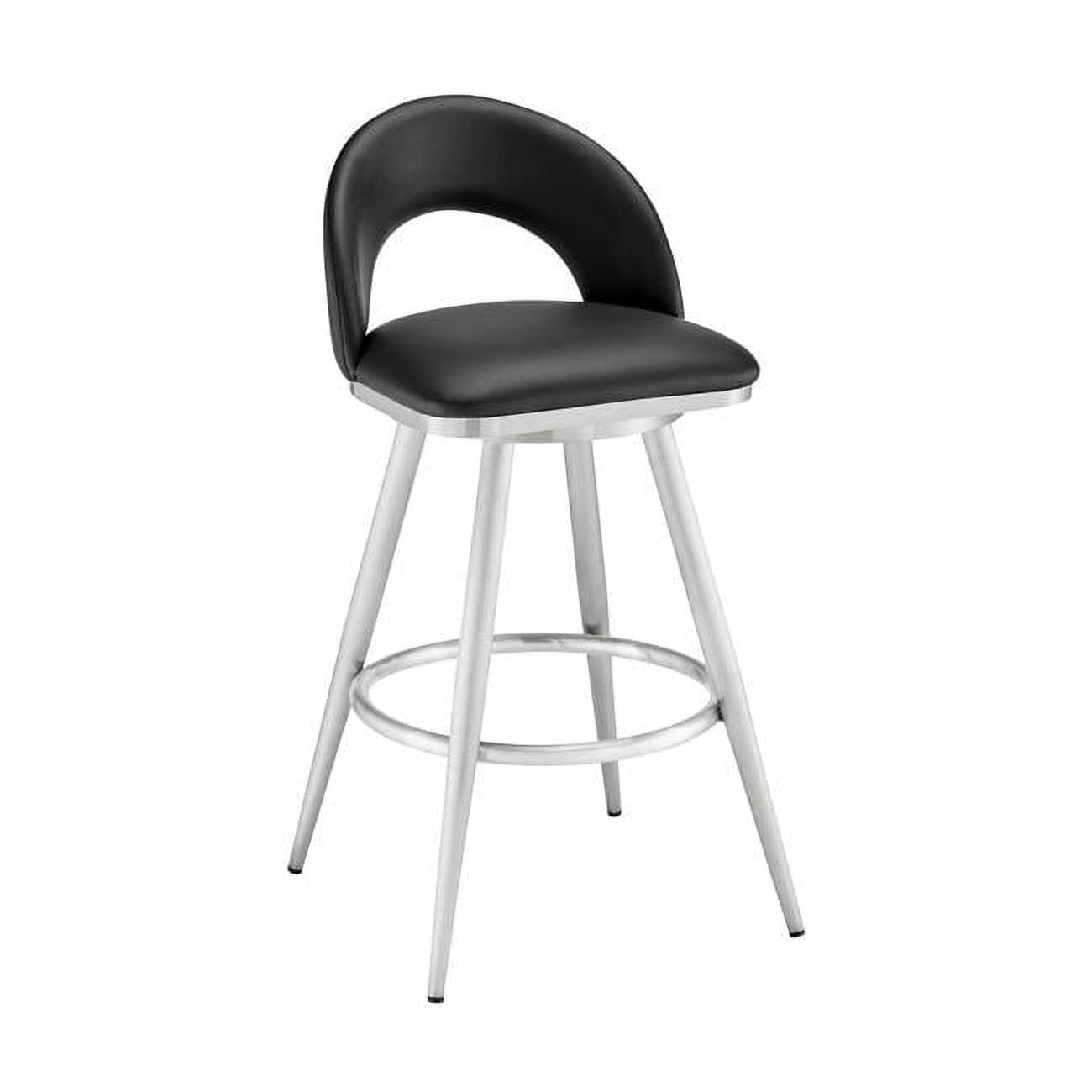 Picture of Armen Living 840254335356 34 x 17 x 20.5 in. Lottech Swivel Counter Stool in Brushed Stainless Steel & Black Faux Leather