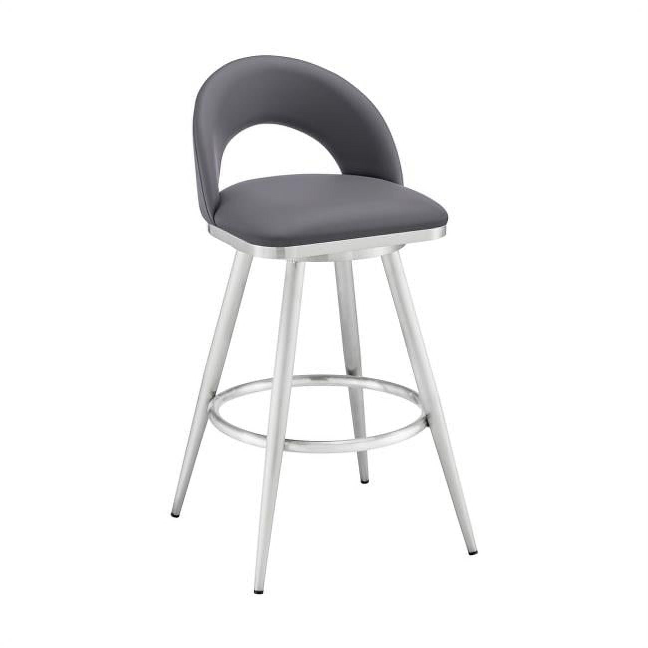 Picture of Armen Living 840254335363 34 x 17 x 20.5 in. Lottech Swivel Counter Stool in Brushed Stainless Steel & Grey Faux Leather