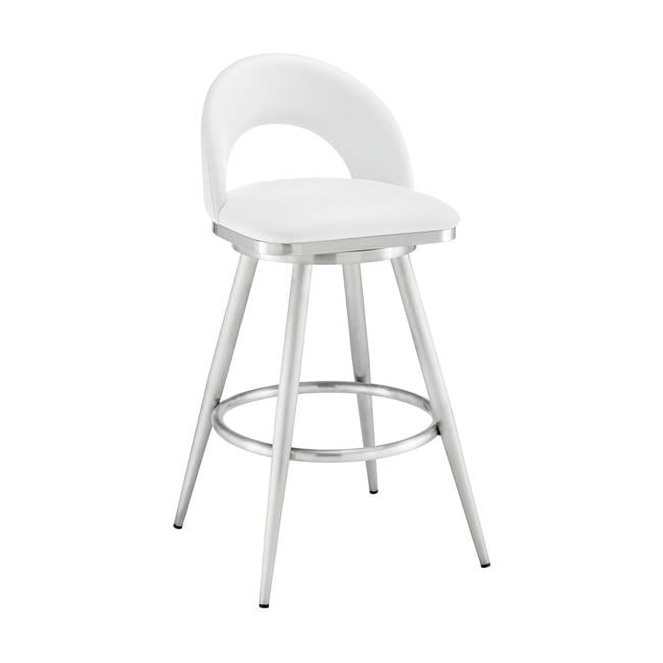 Picture of Armen Living 840254335370 34 x 17 x 20.5 in. Lottech Swivel Counter Stool in Brushed Stainless Steel with White Faux Leather