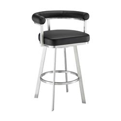 Picture of Armen Living 840254335660 Nolagam Swivel Bar Stool with Stainless Steel & Faux Leather&#44; Brushed & Black