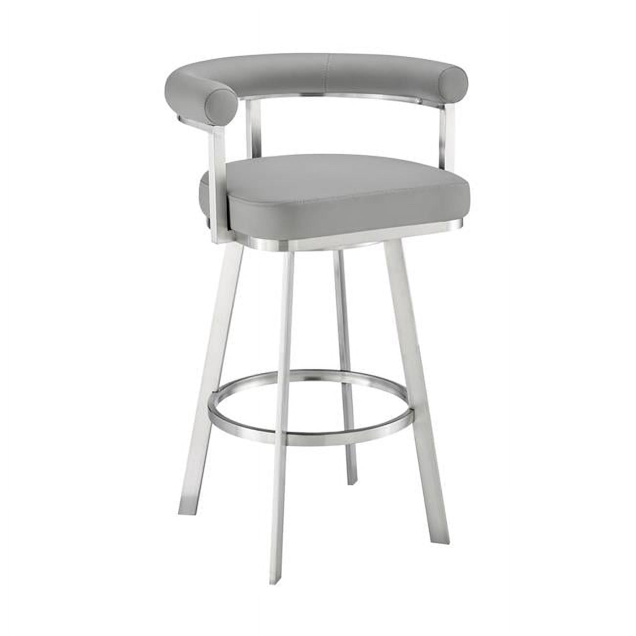 Picture of Armen Living 840254335677 38 x 23.5 x 21.5 in. Nolagam Swivel Bar Stool in Brushed Stainless Steel with Light Grey Faux Leather