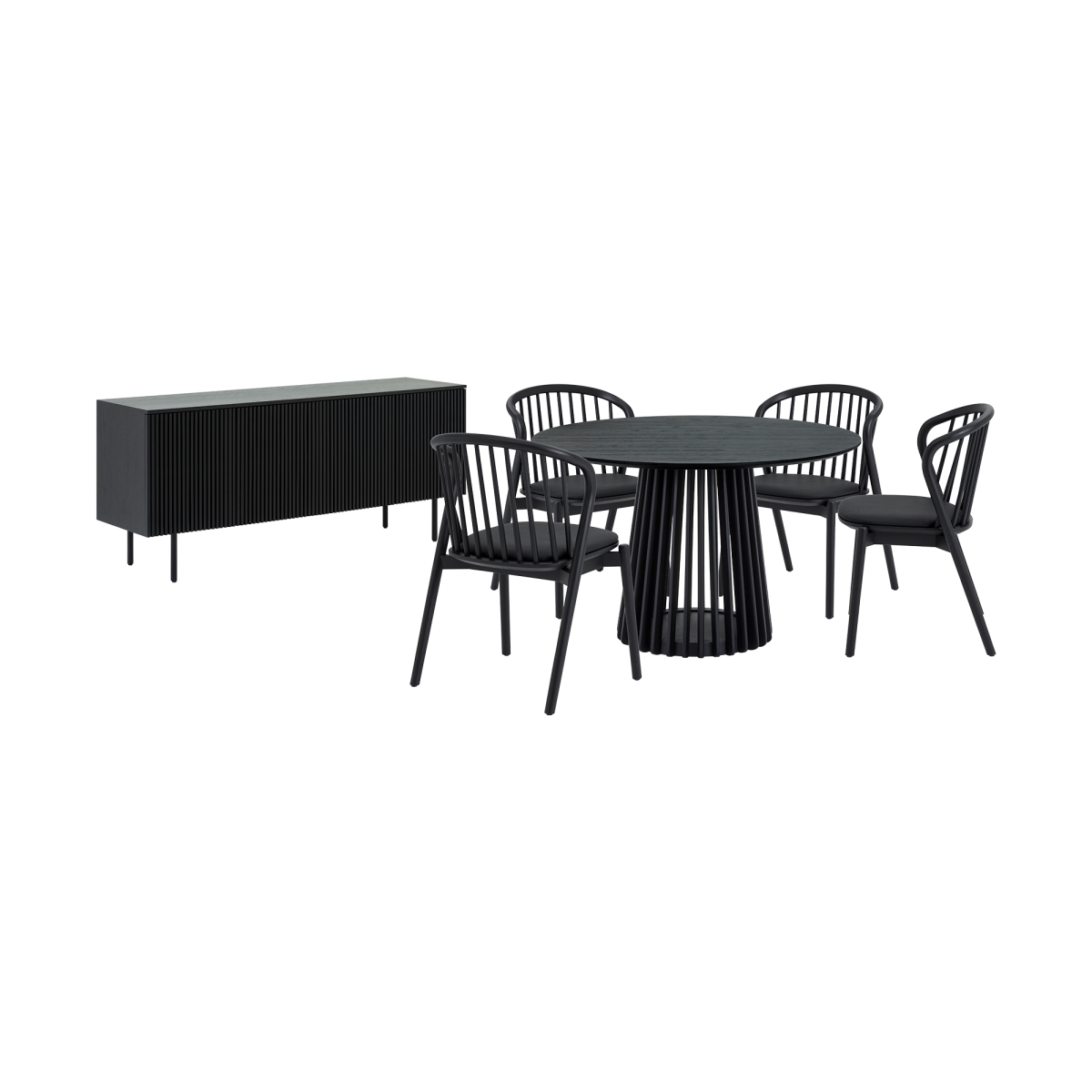 Picture of Armen Living SETRPA6ECBLK Pasadena Echo Round Dining Set with Buffet&#44; Black Oak Finish with Faux Leather - 6 Piece