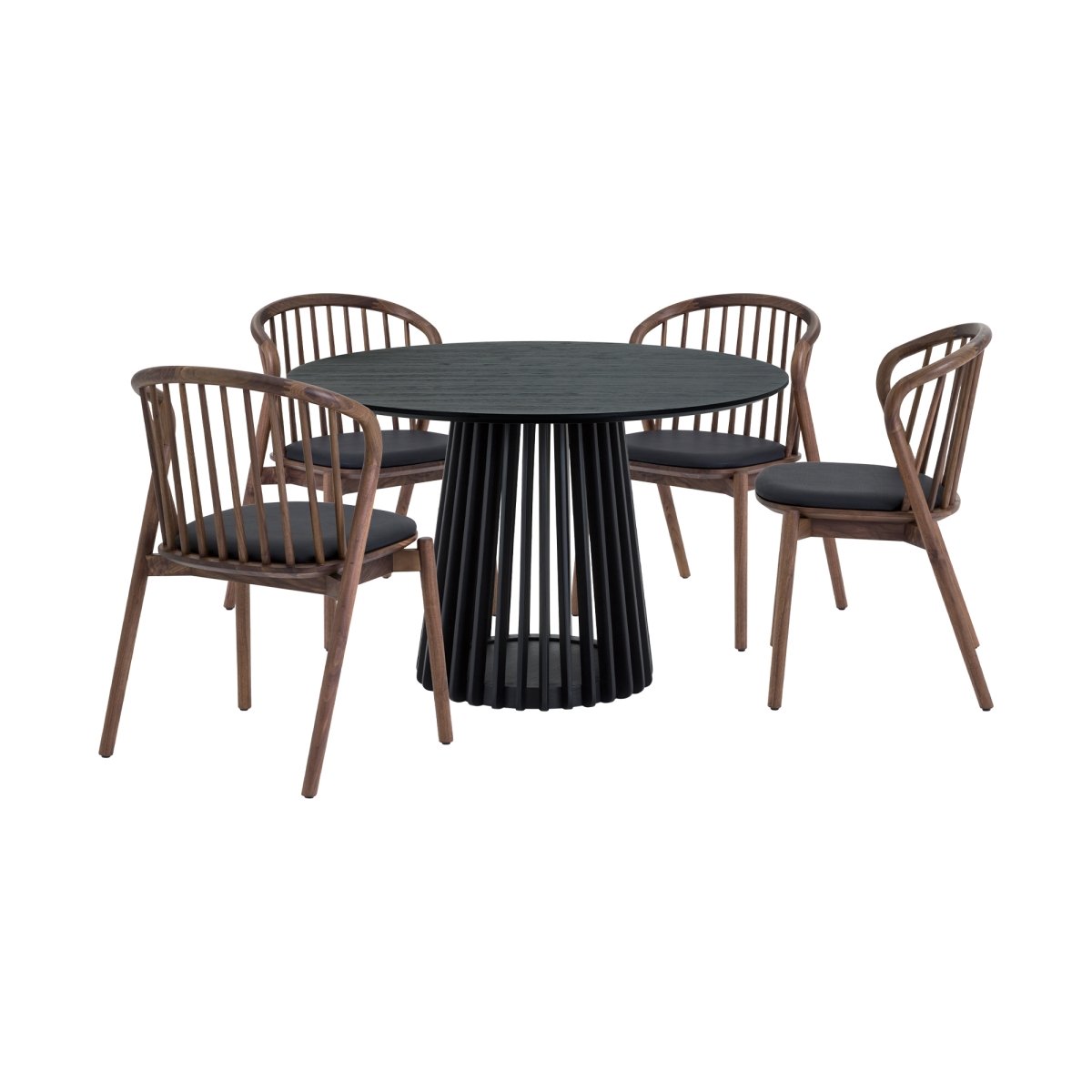 Picture of Armen Living SETRPABLK5ECWAL Pasadena Echo Round Dining Set&#44; Black Oak Finish Table & Walnut Finish Chairs - 5 Piece